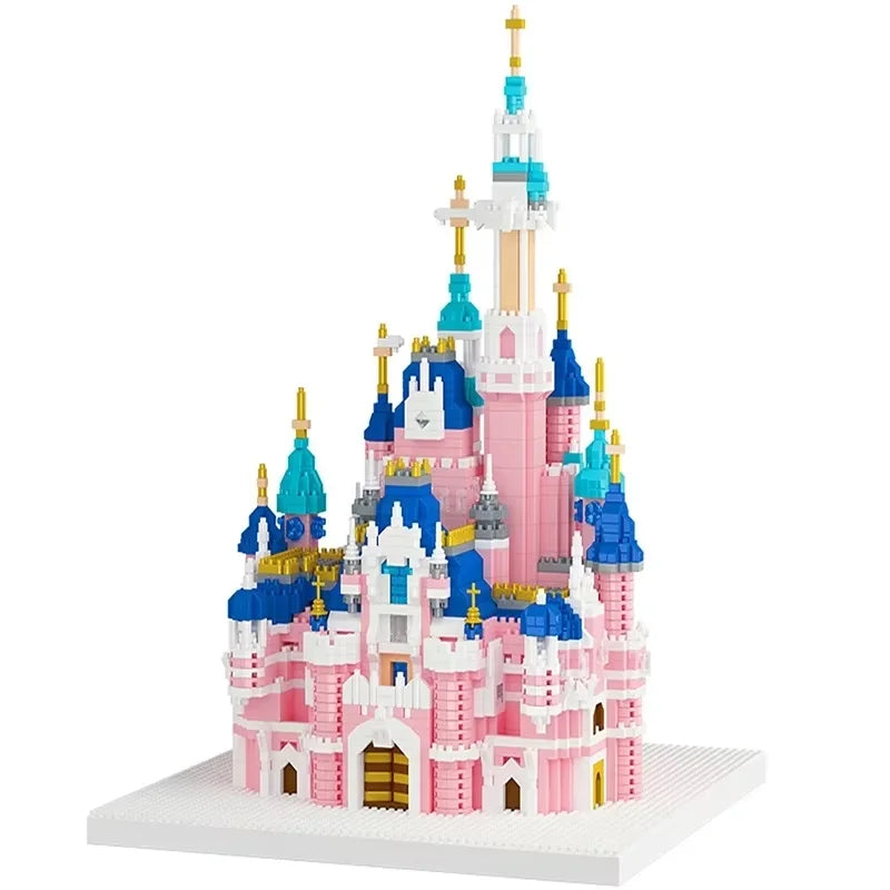 Difficult micro-particle building blocks large pink fantasy castle princess girl castle assembling educational toys