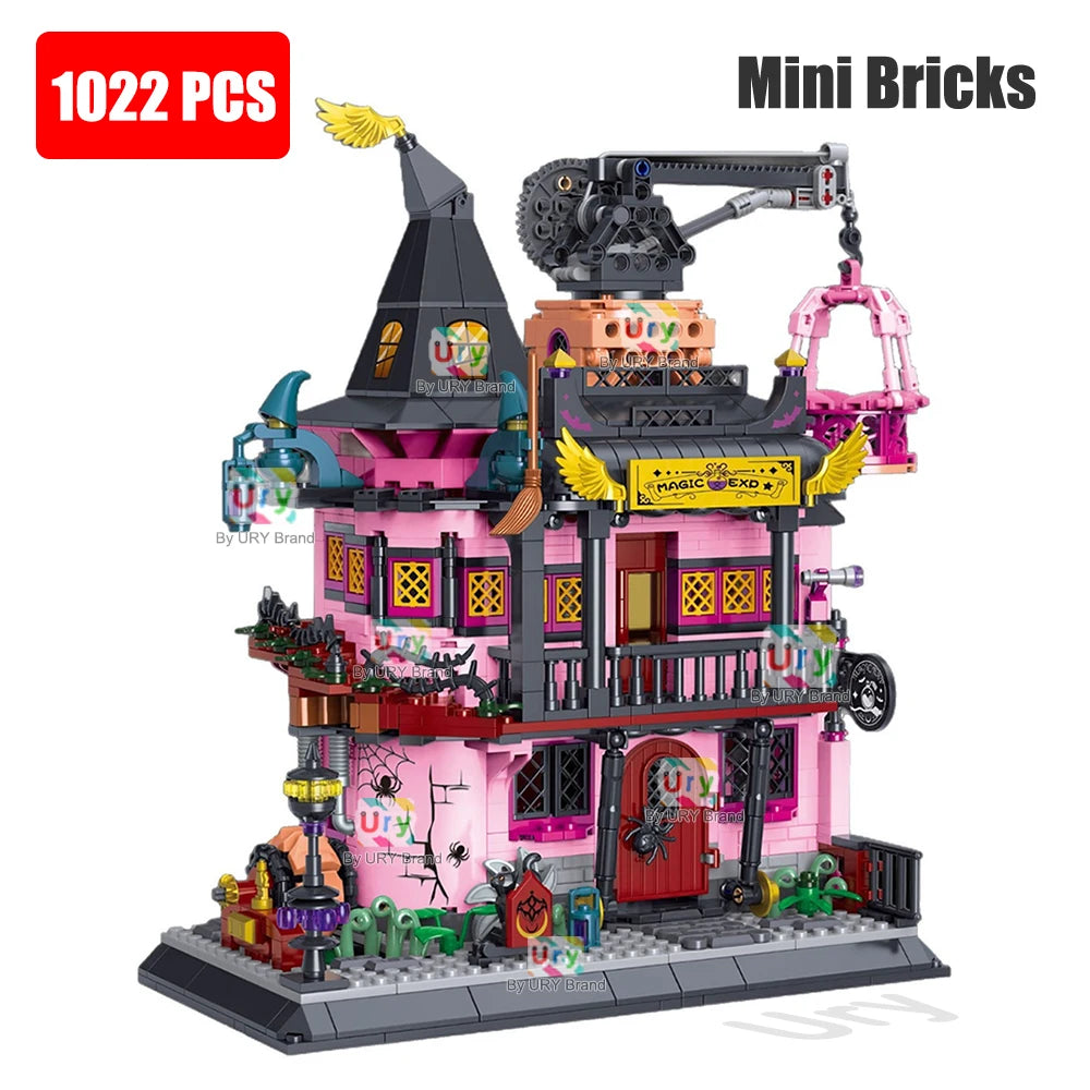 Mini Bricks Friends Haunted House City Halloween Villa Magic Labs MOC Openable Architecture Building Blocks Toys for Kids Gifts