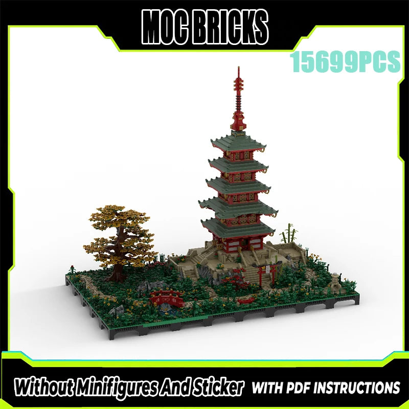 Exquisite new MOC building block model, Chinese style architectural pagoda technology, modular children's toy gift DIY set