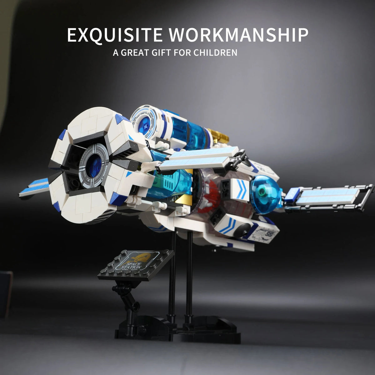 MOC romstasjon modell byggesett 550 deler romskip samling dekorasjoner montering pedagogiske leker små klosser gaver