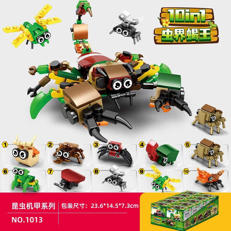 Fire truck building blocks 10 in 1 Police car Aircraft Tank warship excavator robot Building bricks Boy toy Children's gift