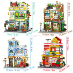 City Street View Modular Mall Supermarket Hotel Burger Coffee Shop Retro Flower House MOC Architecture Building Blocks for Kids