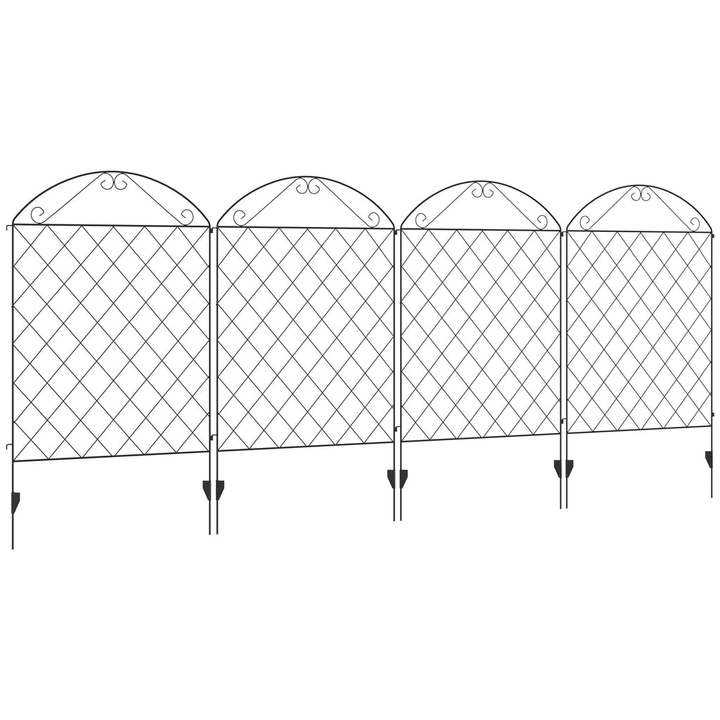 Outsunny Garden Fence, 4 Pack Steel Fence Panels, 11.4' L x 43' H, Rust-Resistant Animal Barrier Decorative Border Flower Edging for Yard, Landscape, Patio, Outdoor Decor, Curved Vines