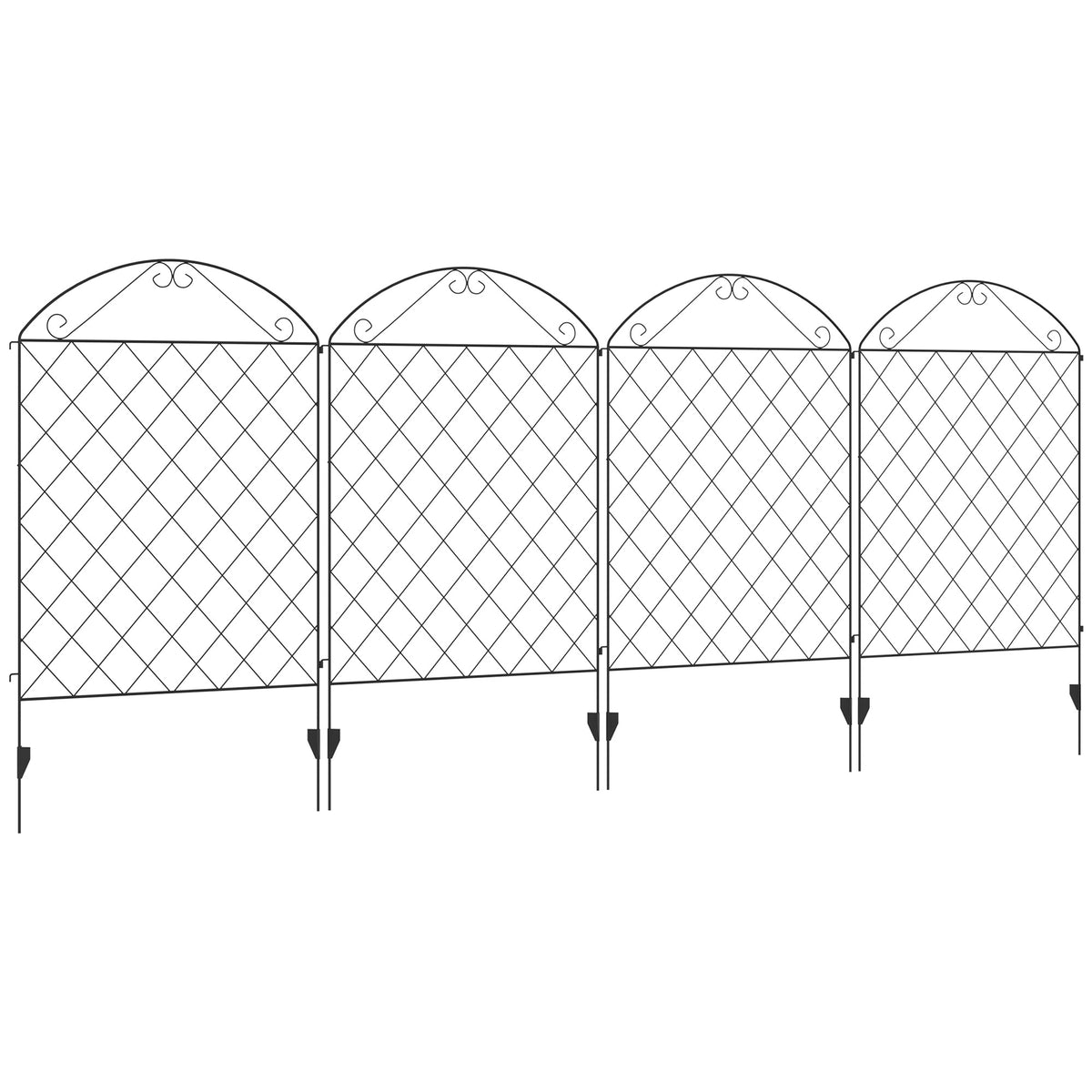 Outsunny Garden Fence, 4 Pack Steel Fence Panels, 11.4' L x 43' H, Rust-Resistant Animal Barrier Decorative Border Flower Edging for Yard, Landscape, Patio, Outdoor Decor, Curved Vines