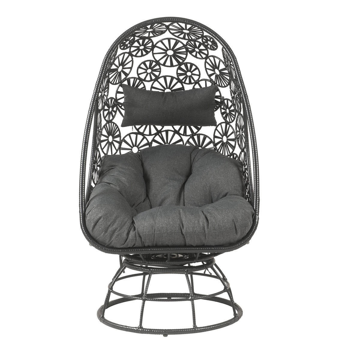 Hikre Clear Glass, Charcoal Fabric & Black Wicker Patio Lounge Chair & Side Table