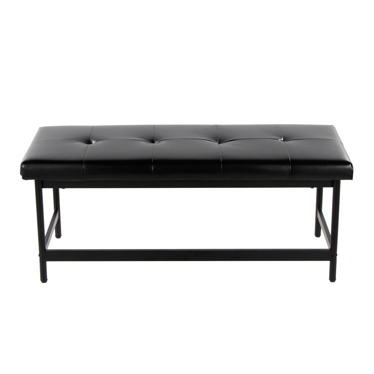 Bench in Black Metal and Black Faux Leather