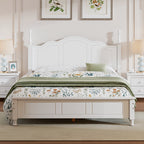 Queen Size Wood Platform Bed Frame,Retro Style Platform Bed with Wooden Slat Support,White