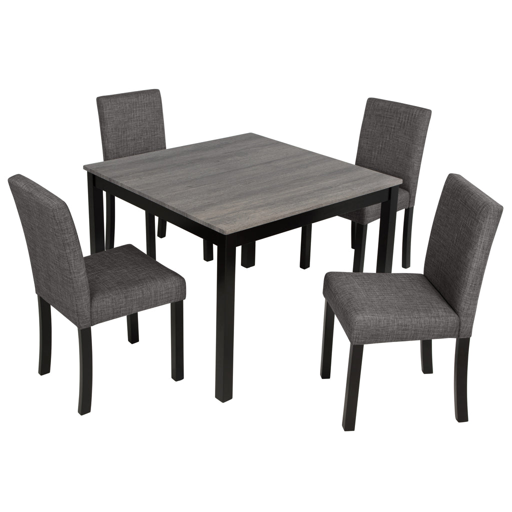 Modern 5-Piece Dining Table Set with 4 Chairs for Kitchen or Dining Room – Light Grey & Black Two-Tone