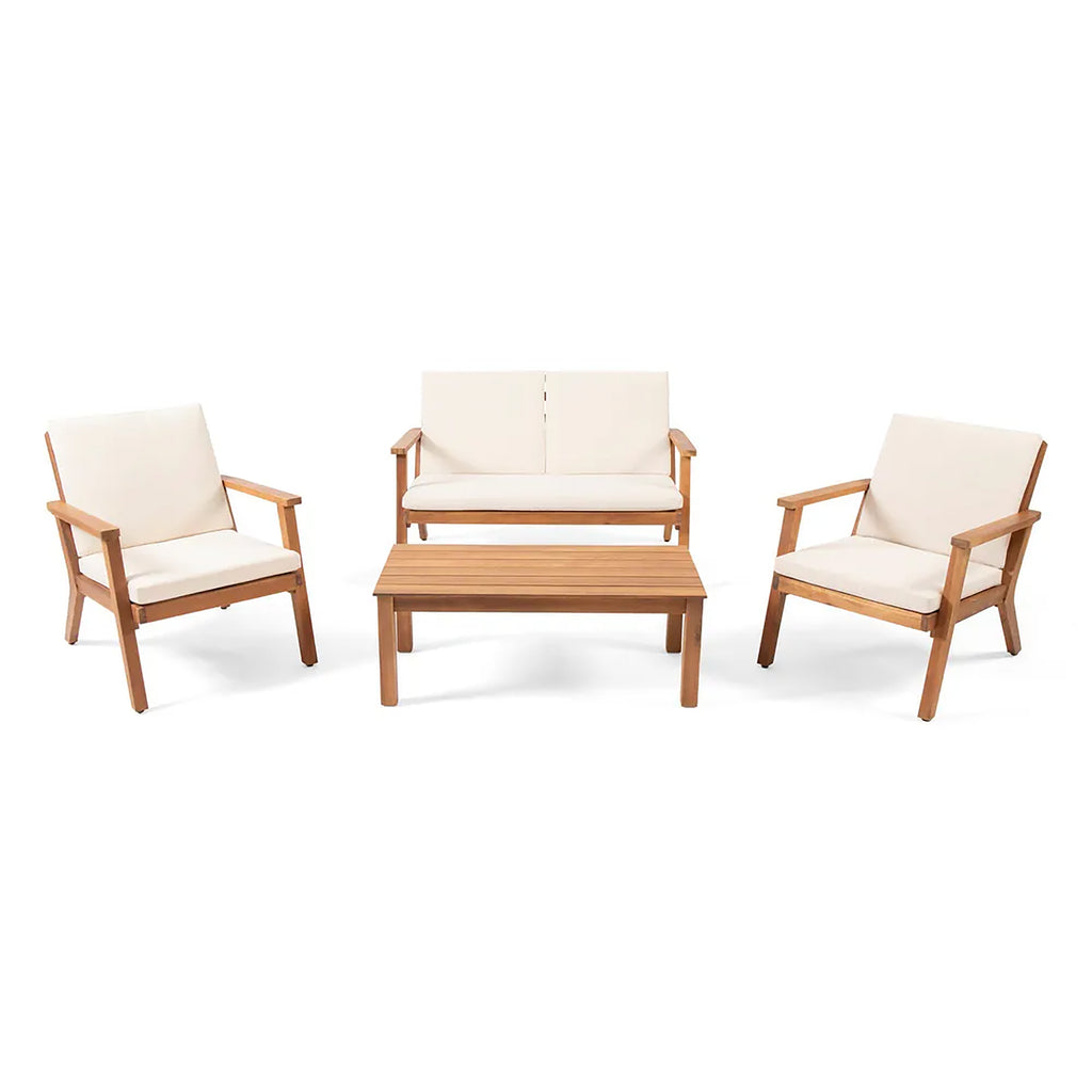 Avacyn Outdoor Acacia Wood 4 Seater Chat Set with Cushions