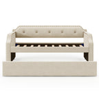Upholstered Daybed with Trundle, Twin, Beige, Wood Slat Support, Polyester Fabric, 76''L x 39.4''W
