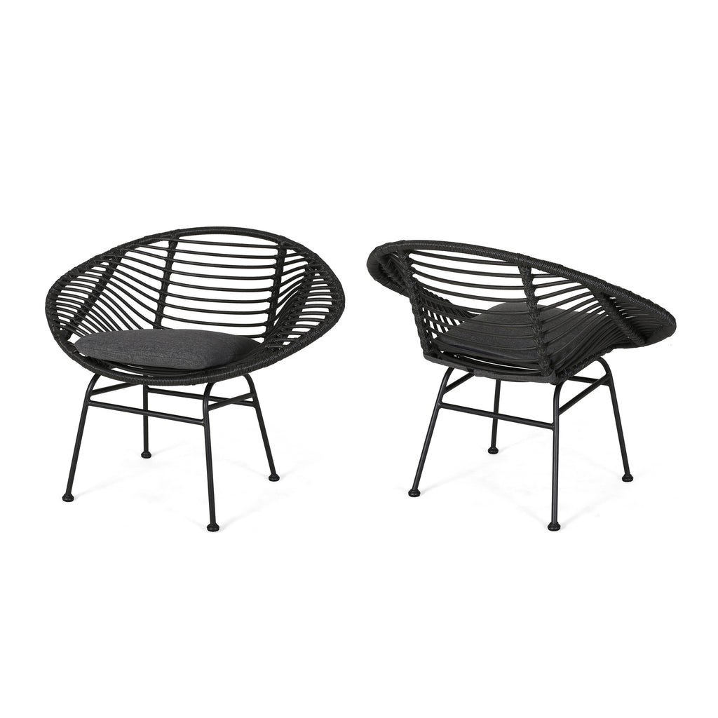 Cordella Outdoor Woven Wicker Chairs with Cushions, Set of 2
