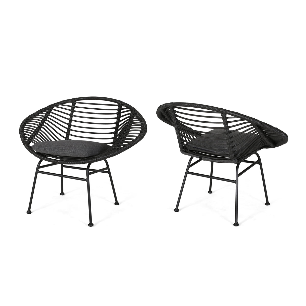 Cordella Outdoor Woven Wicker Chairs with Cushions, Set of 2
