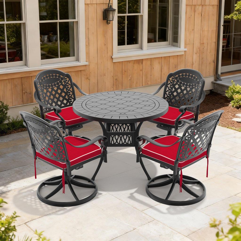 5-Piece All-Weather Cast Aluminum Dining Set, Include 4 Swivel Chairs and 39.37' Round Table With Black Frame(same sku: W1710S00304)