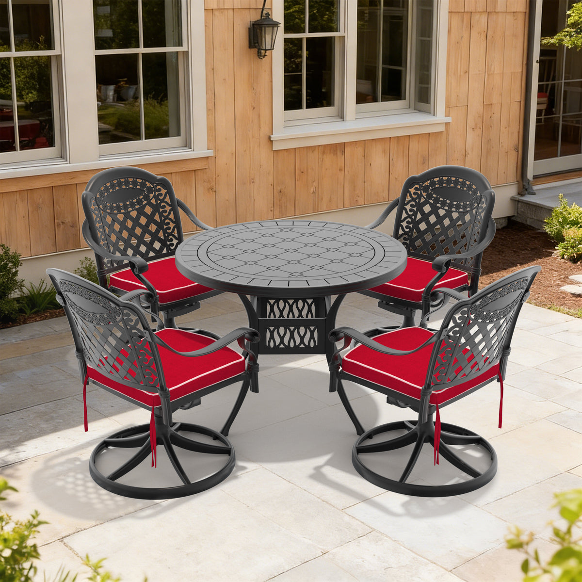 5-Piece All-Weather Cast Aluminum Dining Set, Include 4 Swivel Chairs and 39.37' Round Table With Black Frame(same sku: W1710S00304)