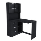 Computer Desk with Glass Cabinets & Built-In LED Lights, Corner L-Shaped Office Desk with USB Charging Ports, Keyboard Tray, Ergonomic Design for Home and Corporate Workspaces(Black)