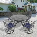 5-Piece All-Weather Cast Aluminum Dining Set, Include 4 Swivel Chairs and 47.24' Round Table With Black Frame(same sku:W1710S00444)