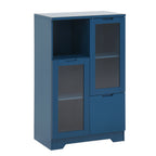 Navy Blue MDF Painted Cabinet with Glass Doors, Drawer, and Open Storage Space for Bedroom and Living Room