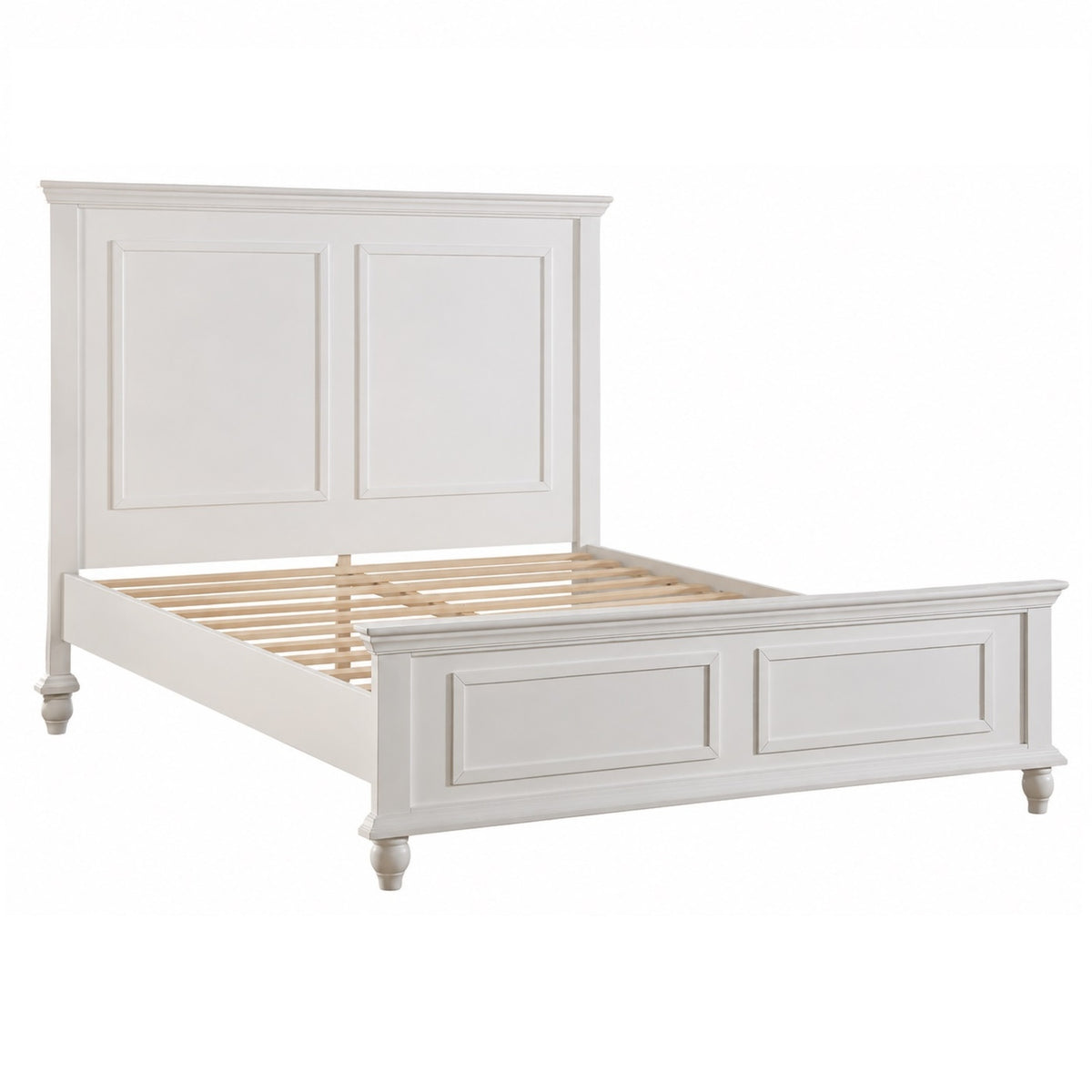White California King Size Bed Set with 2x Nightstands Panel Headboard Footboard Classic Furniture in Rubberwood and Plywood