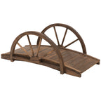 Outsunny 3.3ft Wooden Garden Bridge Arc Footbridge with Half-Wheel Style Railings & Solid Fir Construction, Stained Wood