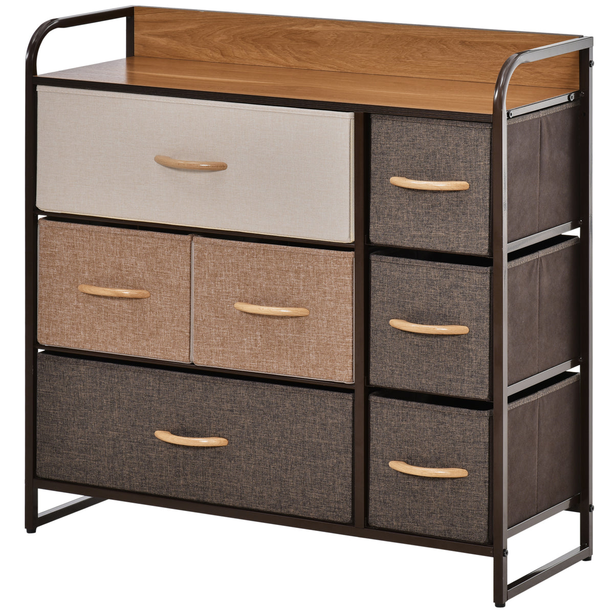HOMCOM 7-Drawer Dresser, Fabric Drawers, 3-Tier Storage Organizer for Bedroom Entryway, Tower Unit with Steel Frame Wooden Top, Maple Wood