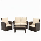 Modern Brown All-Weather PE Wicker Patio Set with Cushions and Glass Table