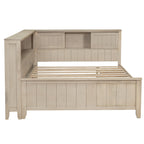 Full Size Wood Daybed with Storage Shelves and 3 Drawers in Antique White Milk Finish, Solid Pine Wood+MDF