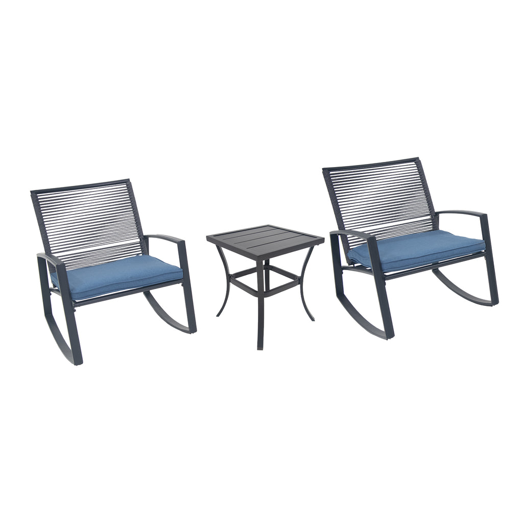 2-person Outdoor Patio Bistro Metal Rocking Conversation Set With Table