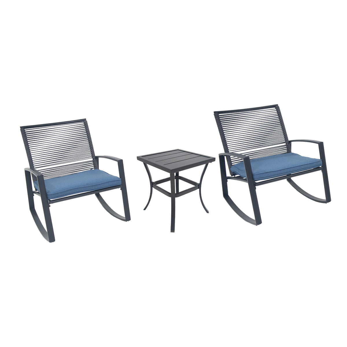 2-person Outdoor Patio Bistro Metal Rocking Conversation Set With Table