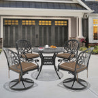 5-Piece All-Weather Cast Aluminum Dining Set, Include 4 Swivel Chairs and 35.43' Round Table With Black Frame (same sku:W1710S00433 )