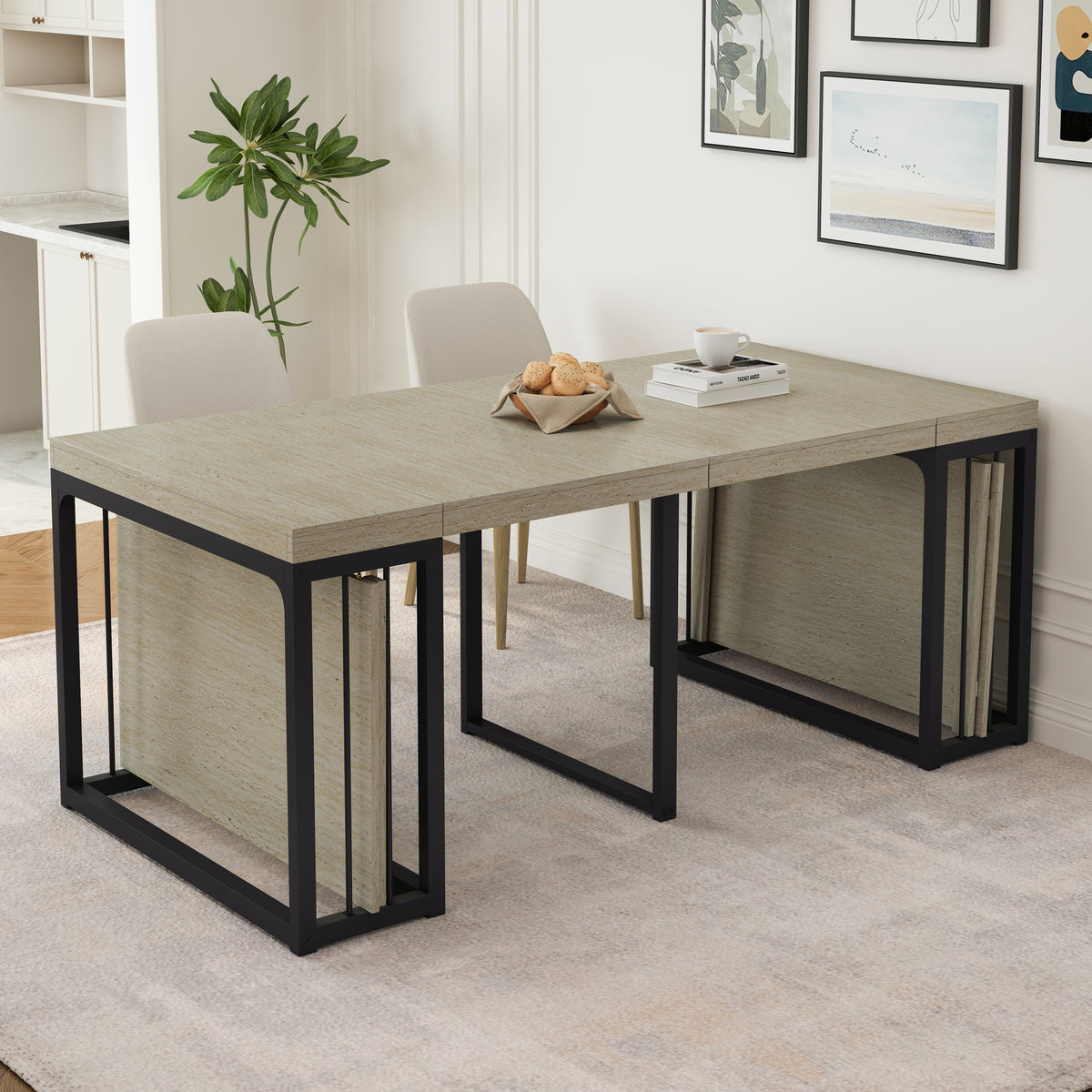 23.62'- 118'Modern Extendable Dining Table,Seats 2-10 People,,Space-Saving Wood Dining Table for Kitchen/Dining Room/Living Room,Perfect for Family Gatherings/Parties(Ancient White)