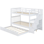 Twin over Twin Bunk Bed with Stairway and Trundle, White
