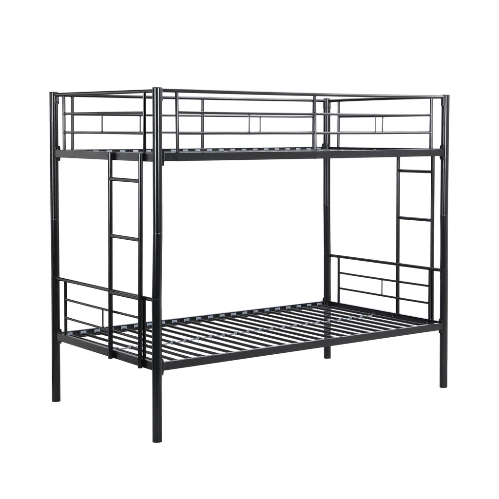 Modern Metal Bunk Bed Black Twin Over Twin with Sturdy Structure and Safe Stairs