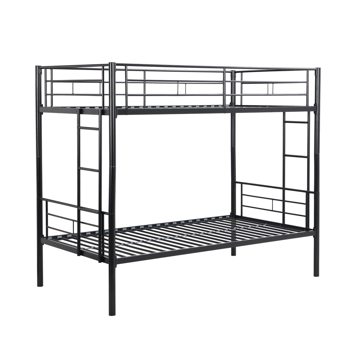 Modern Metal Bunk Bed Black Twin Over Twin with Sturdy Structure and Safe Stairs