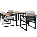 7-Piece Outdoor Dining Set with Removable Cushions, Acacia Wood and Steel Frame, Grey