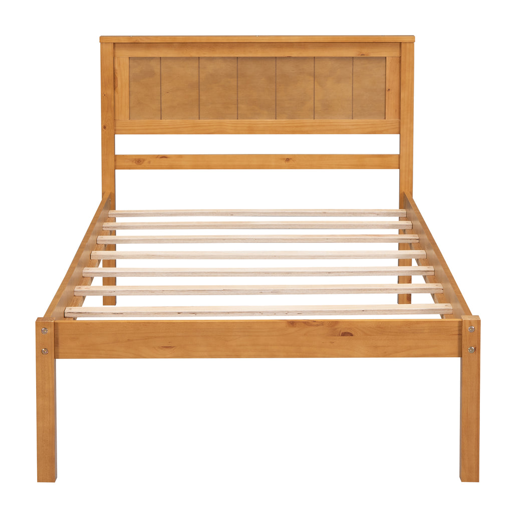 Oak Platform Bed Frame with Headboard, Wood Slat Support, No Box Spring Needed, Twin, Pine and MDF