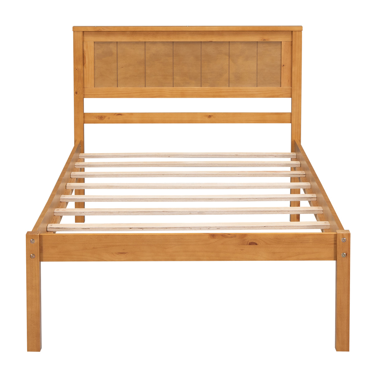 Oak Platform Bed Frame with Headboard, Wood Slat Support, No Box Spring Needed, Twin, Pine and MDF