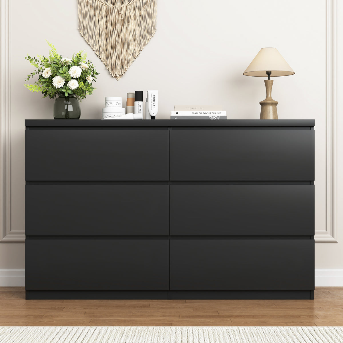 6 Drawer Storage Cabinet ,Dresser, Wood Storage Tower Clothes Organizer, Wide Chest of 6 Drawers, Large Storage Space for Bedroom, Hallway, Entryway Living Room