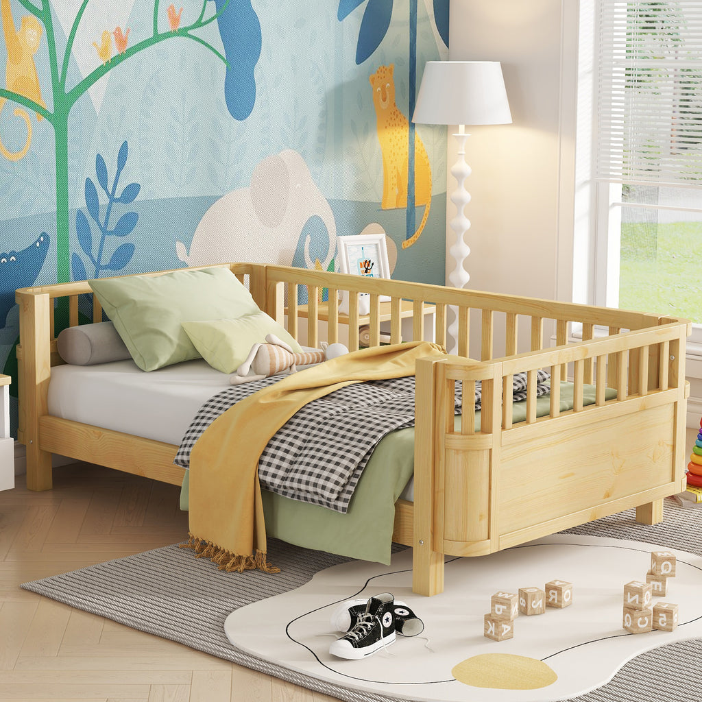 Twin Size Wood Platform Bed for Kids, Wood Low Profile Twin Bed with Rails for Girls and Boys, Natural (Patented Design, Expect Arrival Date 2026/5/11  Old SKU W2593P190150)