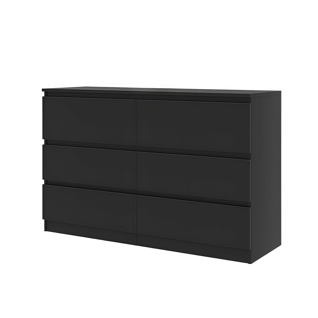 Modern 6 Drawer Dresser with Spacious Countertop and Concealed Handles, Storage Cabinet for Bedroom and Living Room, Black MDF