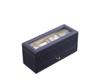 9.3' Long Tempered Glass and Leather Jewelry / Watch Display with Drawers, Blue