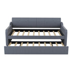 Twin Size Upholstered Daybed with Trundle and USB Charging, Gray Fabric, Pine Wood Frame, 76''L x 39.2''W