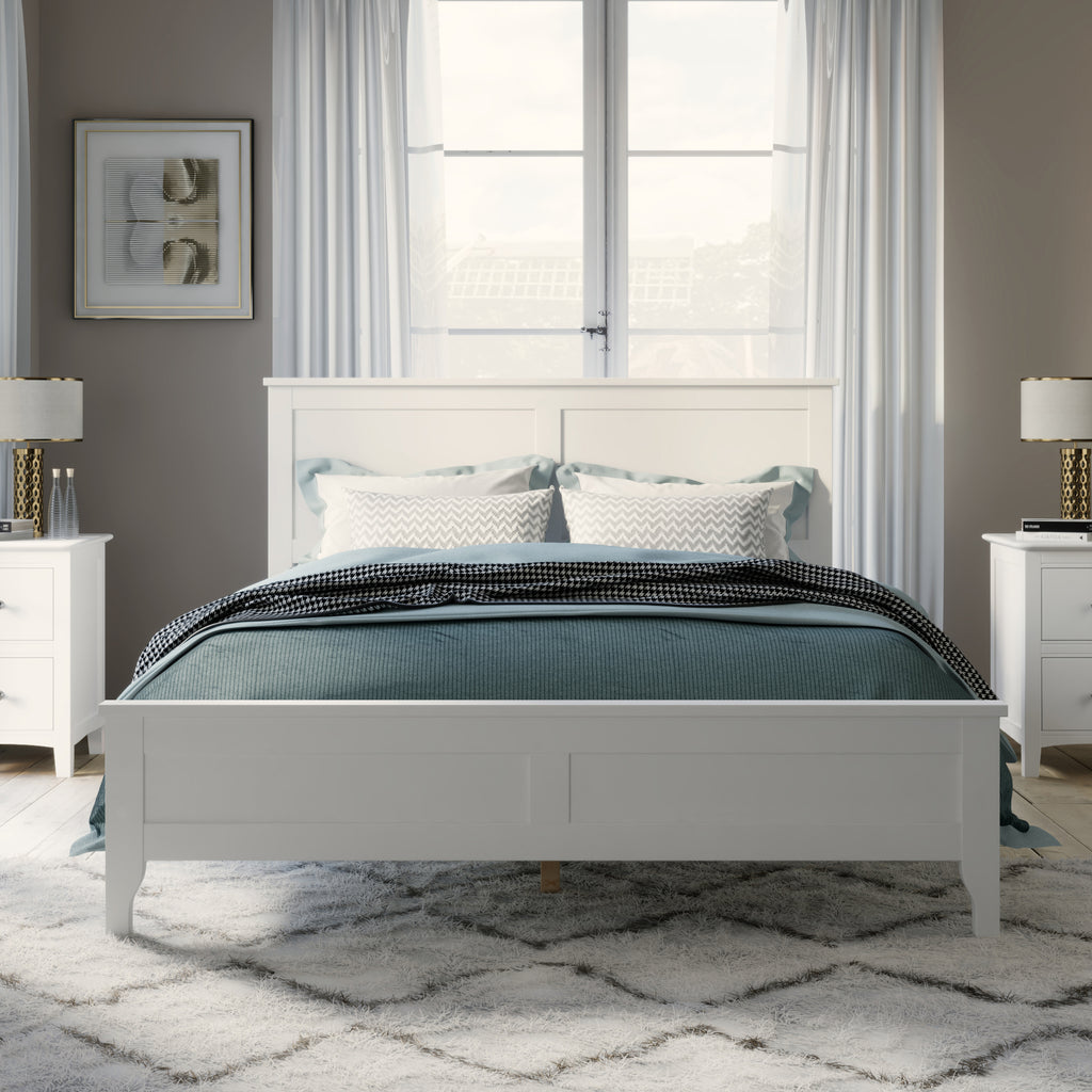 Modern Solid Wood King Size Platform Bed with Sturdy Wooden Slats Support,No Box Spring Needed, White(Old SKU:N701P300990K)