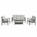 4-Piece Metal Patio Furniture Set with 4-Inch Thick Gray Cushions, Black Frame, Coffee Table for Backyard Garden, All-Weather Conversation Sofa for 5 Seats