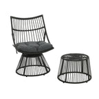 ELAINE Retro Style Chair & Side Table Set with High Back Wicker Design in Grey PE Rattan