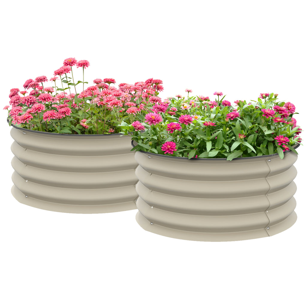 Outsunny Galvanized Raised Garden Bed Set of 2, Planters for Outdoor Plants with Safety Edging, Easy-to-assemble Stock Tanks for Growing Flowers, Herbs and Vegetables, Cream White