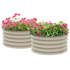 Outsunny Galvanized Raised Garden Bed Set of 2, Planters for Outdoor Plants with Safety Edging, Easy-to-assemble Stock Tanks for Growing Flowers, Herbs and Vegetables, Cream White