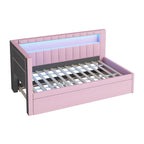 Pink Upholstered Twin Platform Bed with USB Ports and LED Belt, Includes Trundle, Linen Cover Frame