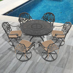7-Piece All-Weather Cast Aluminum Dining Set, Include 6 Swivel Chairs and 47.24' Round Table With Black Frame (same sku:W1710S00449)