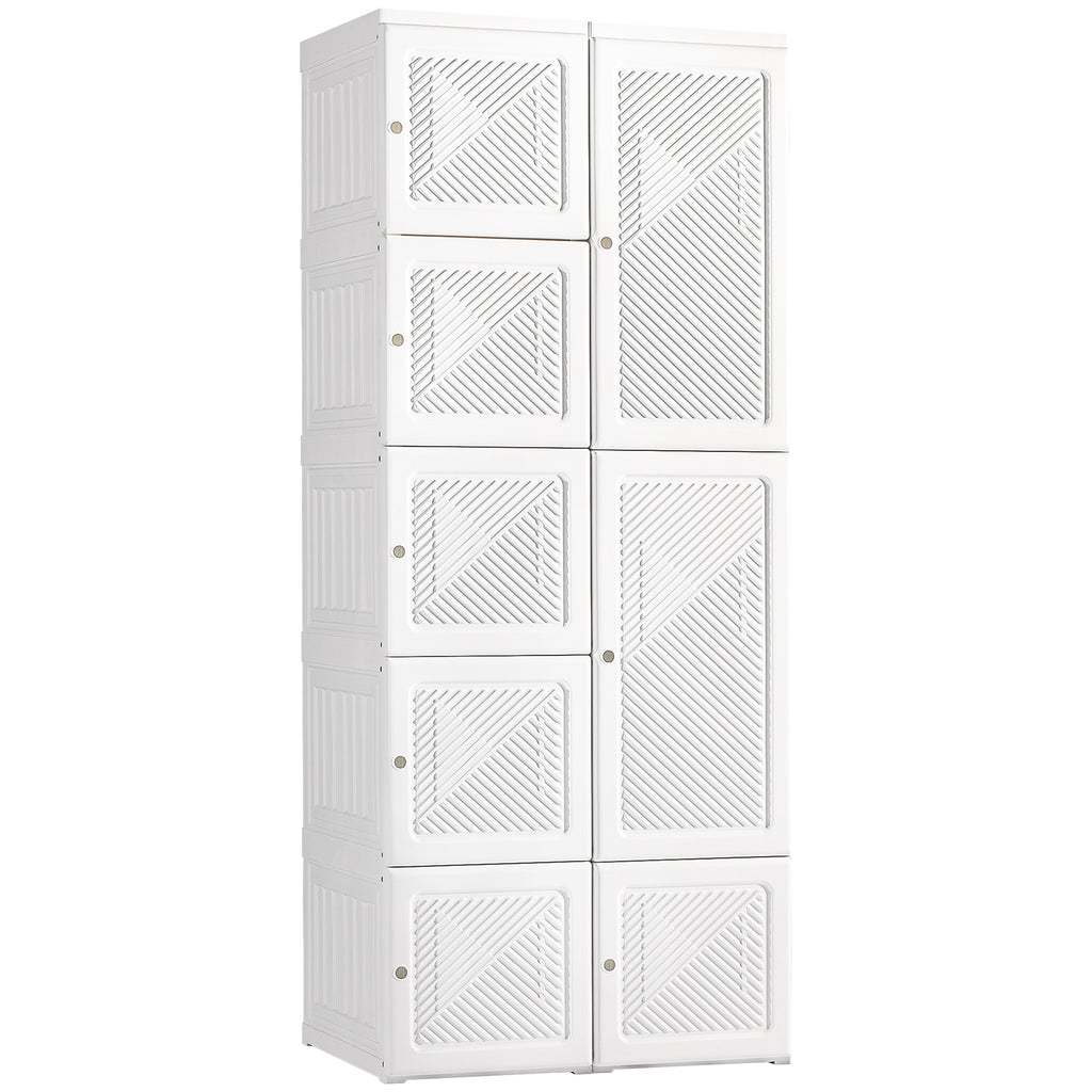 HOMCOM Portable Wardrobe Closet, Folding Bedroom Armoire, Clothes Storage Organizer with 8 Cube Compartments, Hanging Rod, Magnet Doors, White