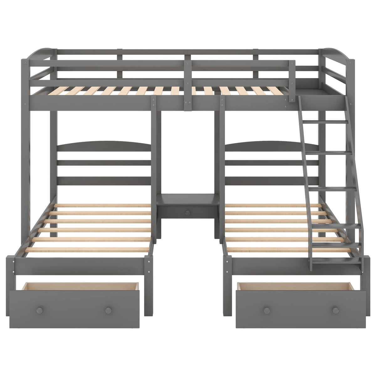 Full over Twin & Twin, Triple Bunk Bed with Drawers, Grey